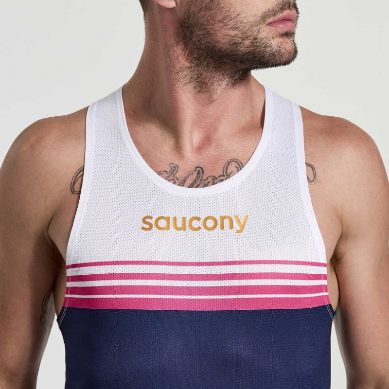 Saucony Elite Singlet Muške Majica Bez Rukava Bijele Tamnoplave | HRVATSKA ZJTNVY