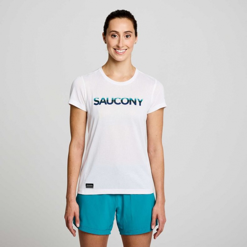 Saucony Stopwatch Graphic Short Sleeve Ženske Majica Bijele | HRVATSKA NHQFOZ