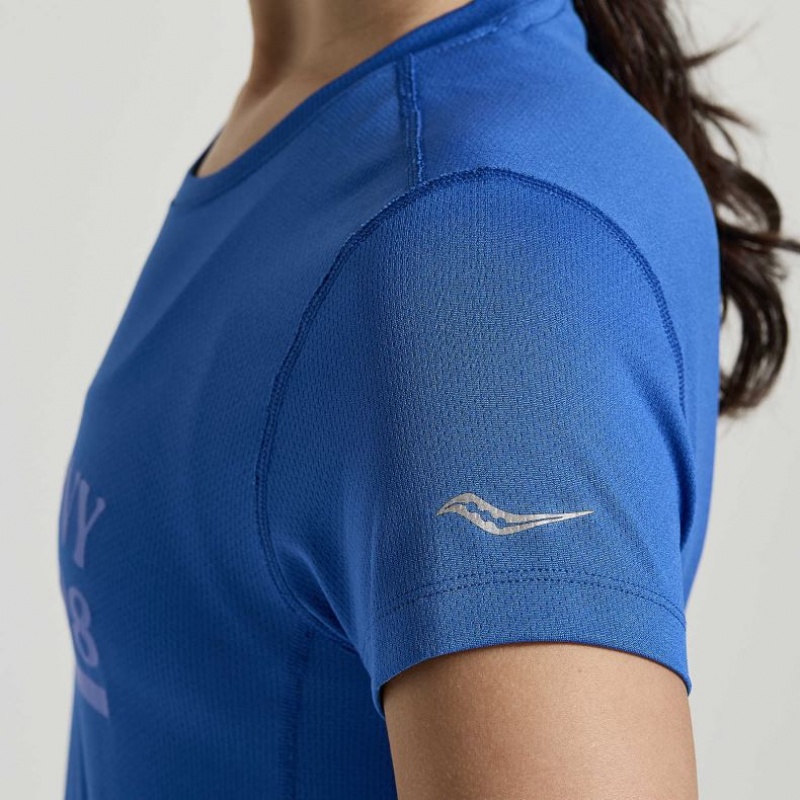 Saucony Stopwatch Graphic Short Sleeve Ženske Majica Plave | HRVATSKA NKVIPL